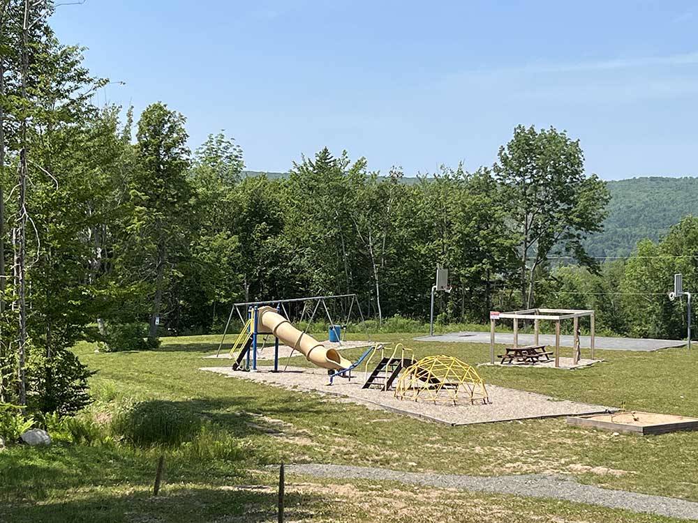 The playground equipment at ADVENTURES EAST CAMPGROUND & COTTAGES