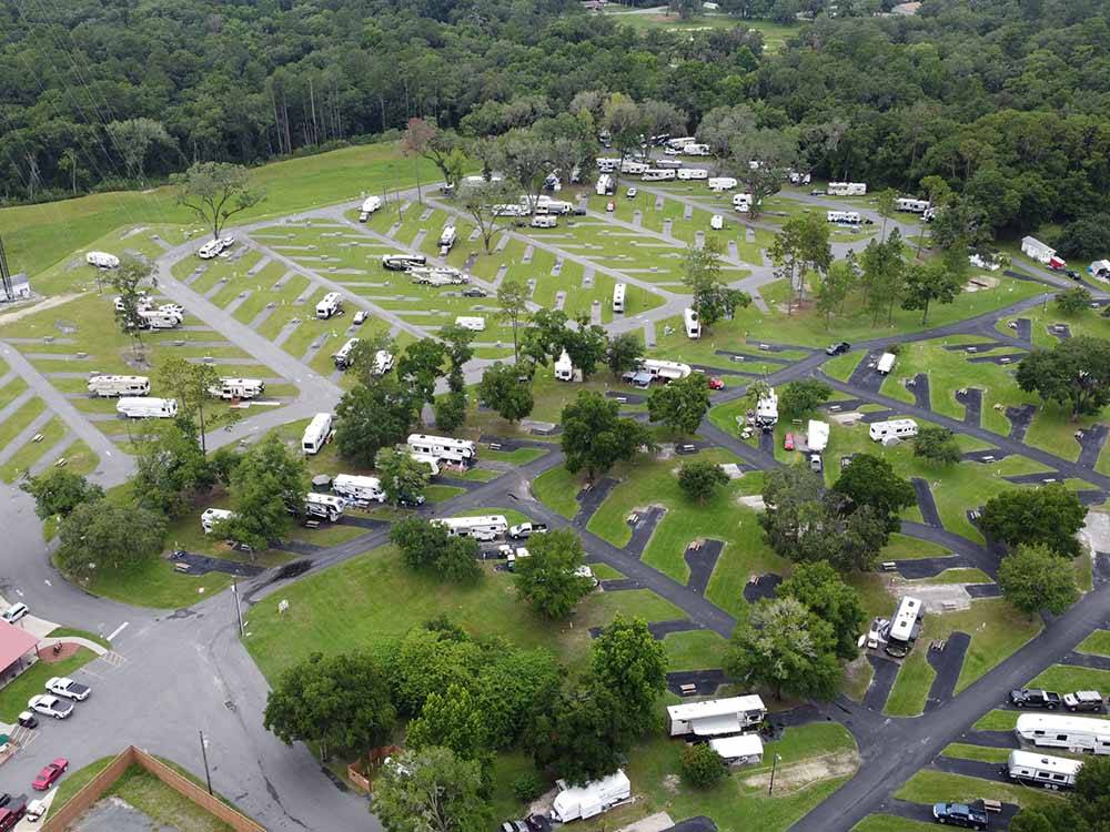 An aerial view of the campsites at WILD FRONTIER RV RESORT