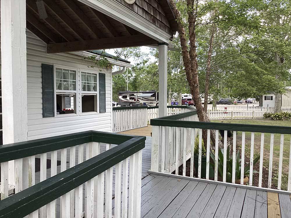 The long porch on the front building at POCHE PLANTATION RV RESORT