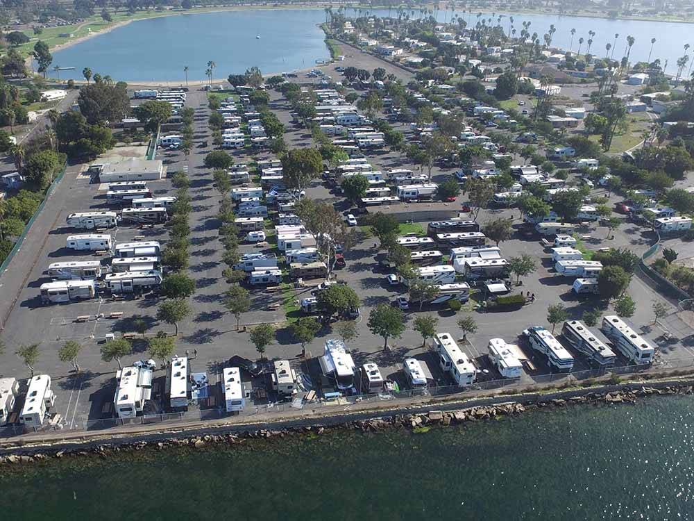 An aerial view of the campsites at MISSION BAY RV RESORT