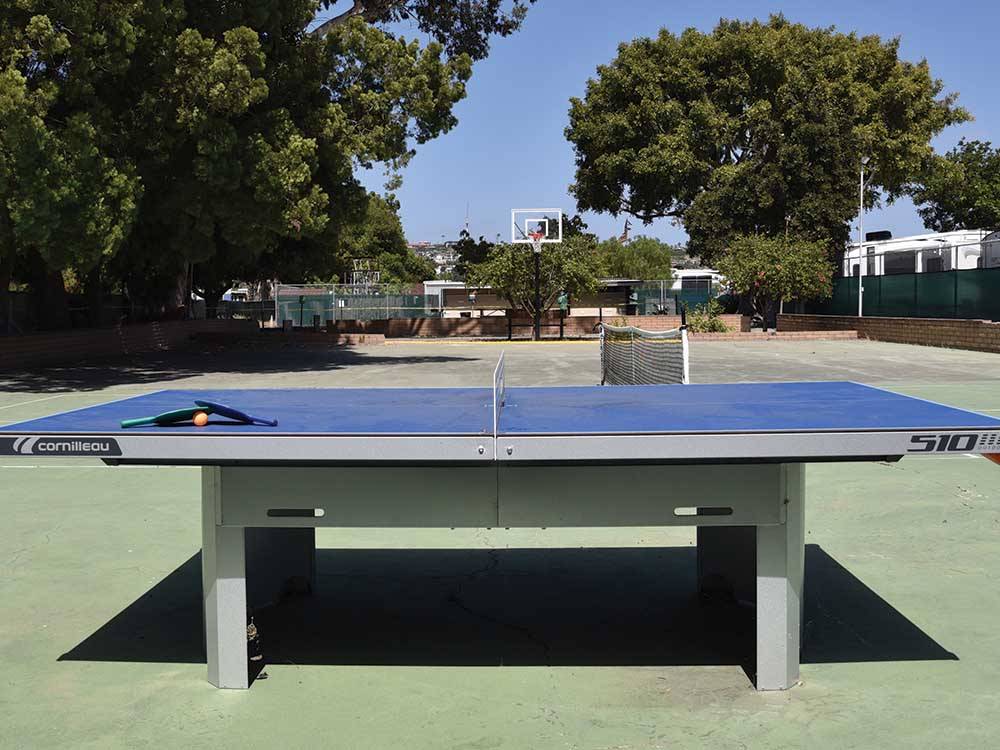 A blue ping pong table at MISSION BAY RV RESORT