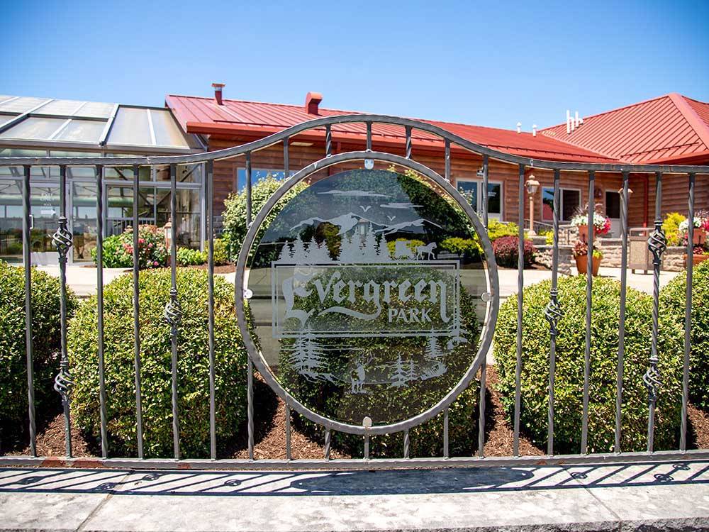 The front entrance sign at EVERGREEN PARK RV RESORT