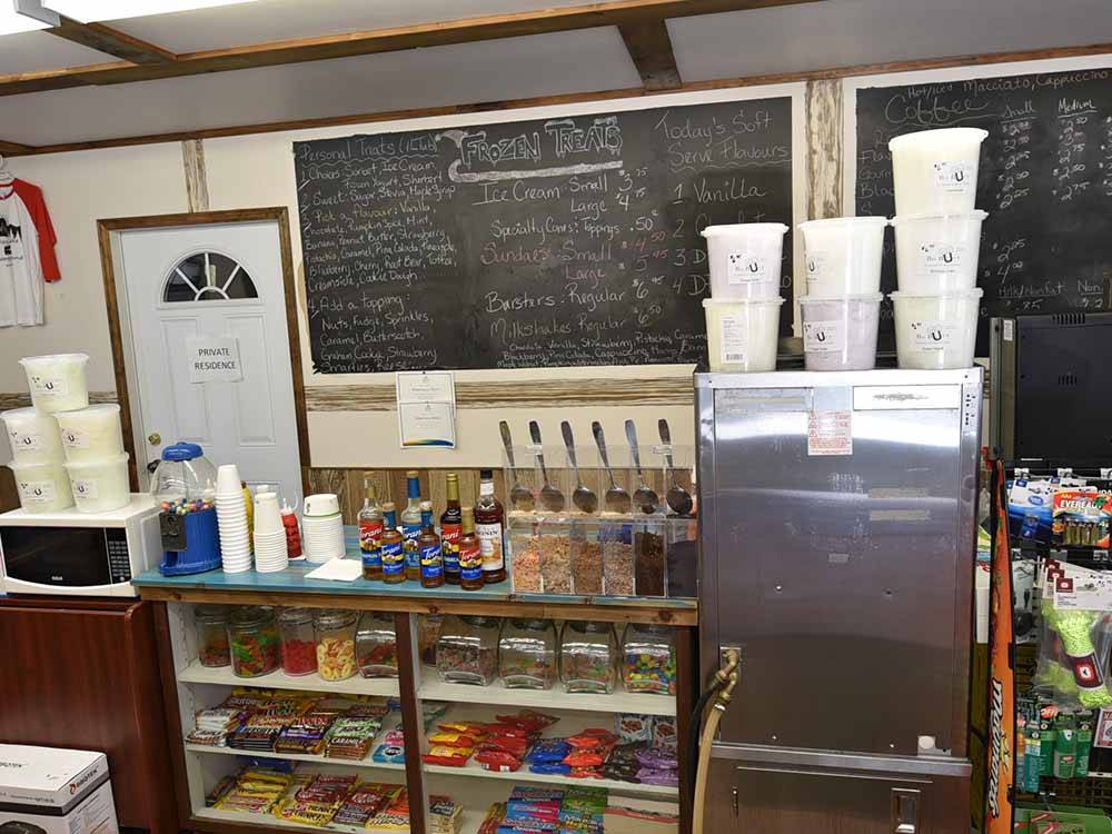 Interior of store with products at DAVY LAKE CAMPGROUND