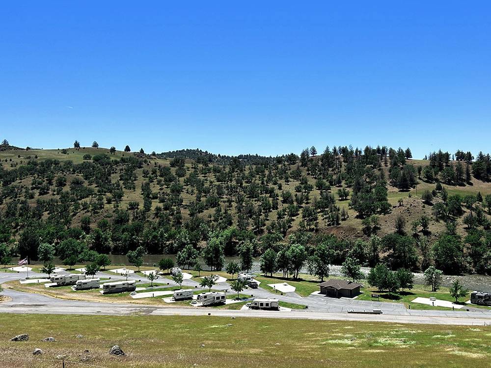 Aerial view of the RV sites at Klamath Ranch Resort / Blue Heron RV Park