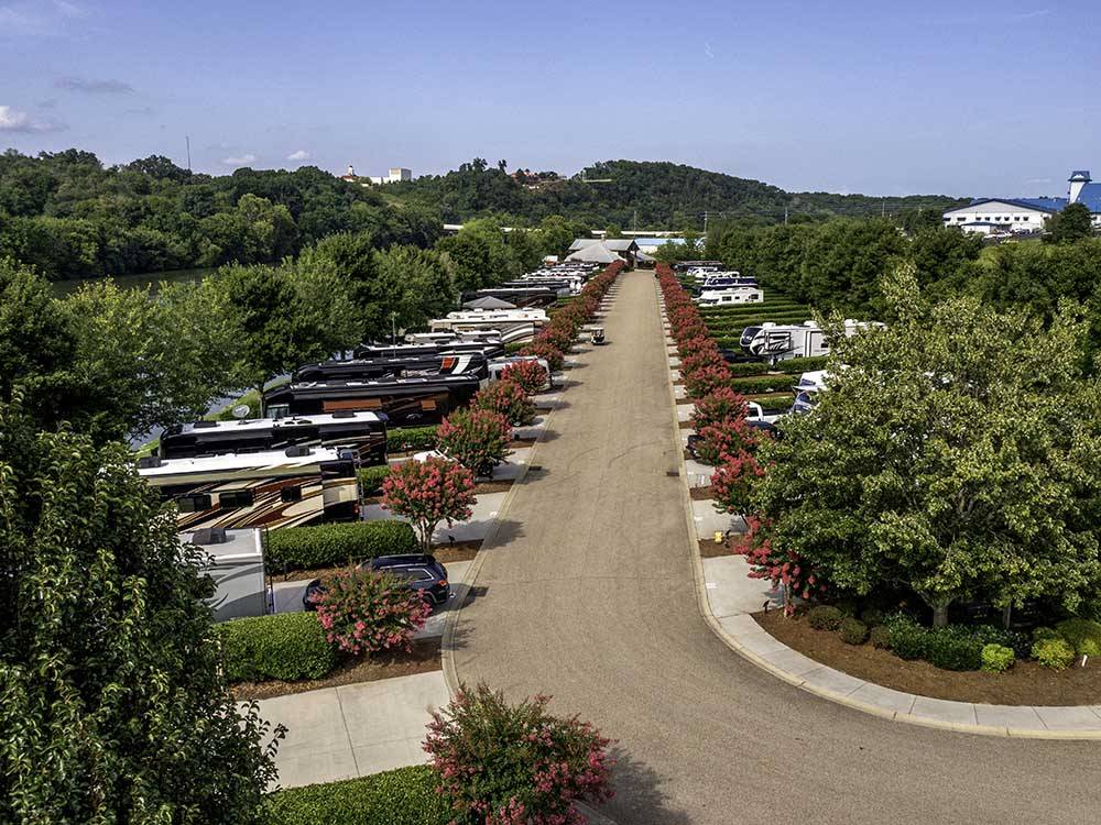 Bird's eye view of campground and road  at TWO RIVERS LANDING RV RESORT