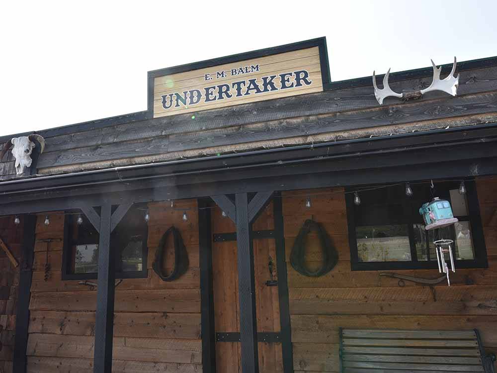 The front of the Undertaker building at HERITAGE LAKE CAMPGROUND