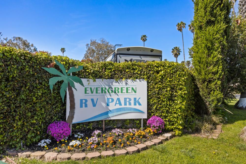 Welcome sign at Evergreen RV Park