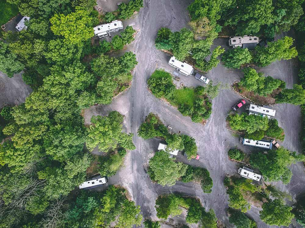 An aerial shot of the resort RV sites at ENDLESS CAVERNS