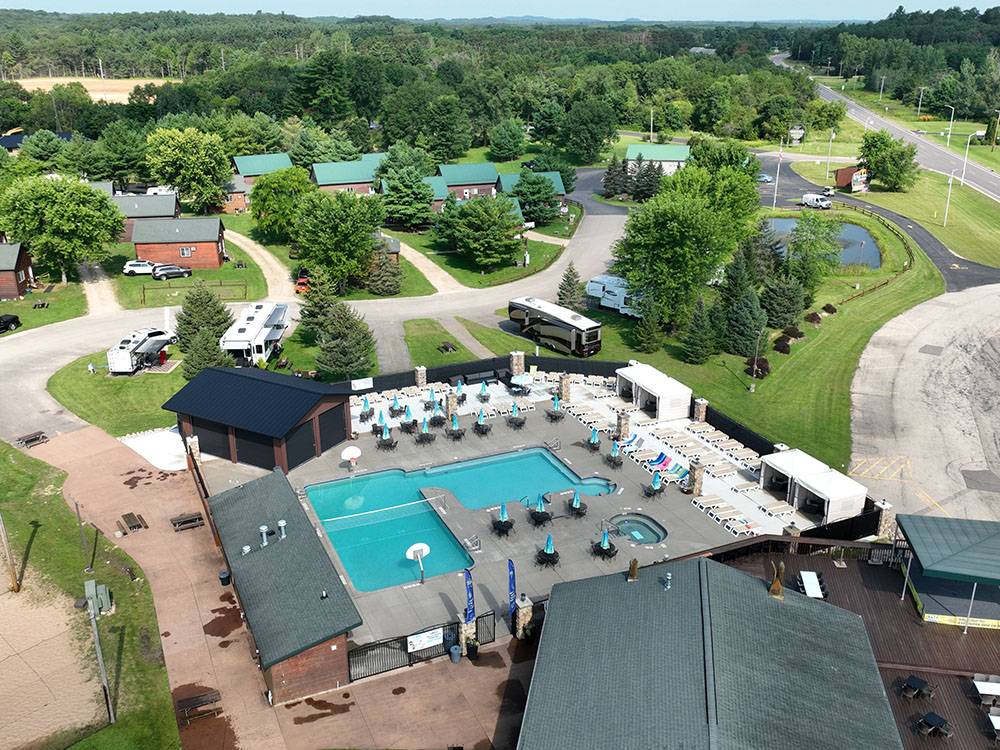 Birdeye view of the campground and pool