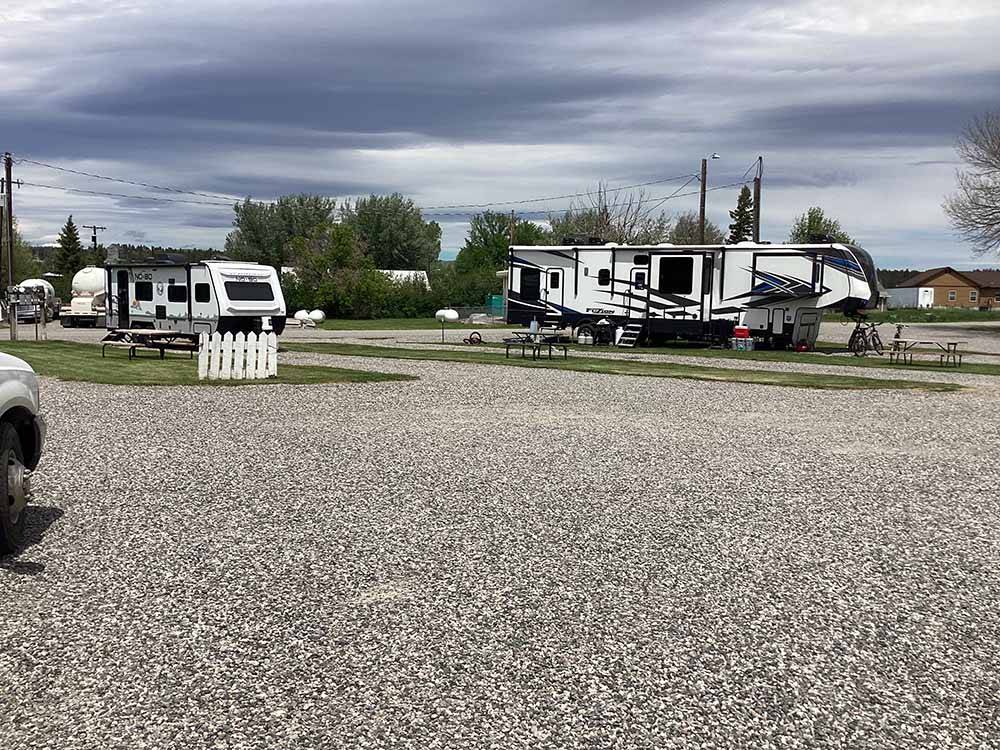 The large pull thru gravel  RV sites at OLD WEST RV PARK