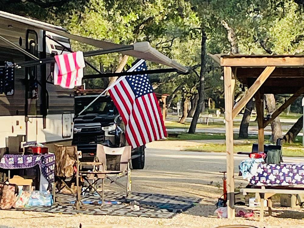 RV site with pergola at STARS OVER TEXAS RV PARK - FRIO