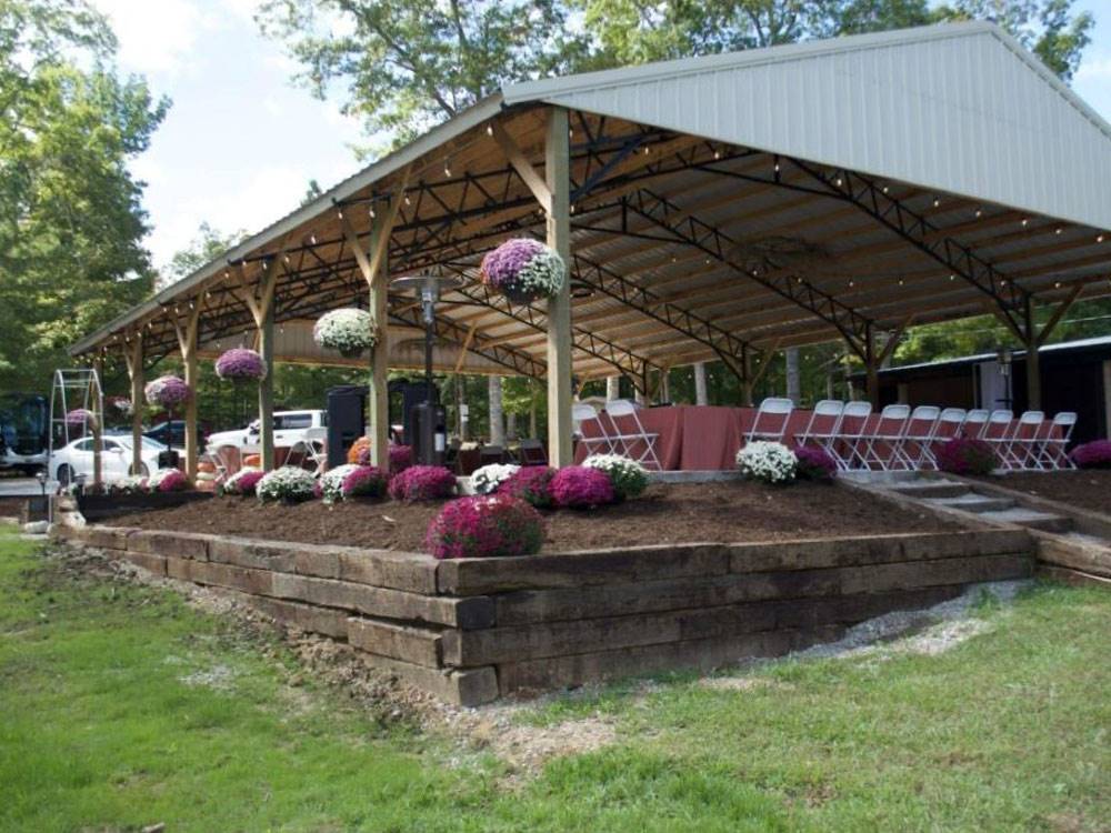 A pavilion set for a large group