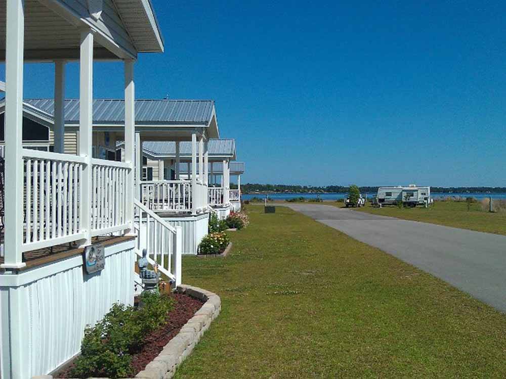 A road by the rental homes at WHITE OAK SHORES CAMPING & RV RESORT