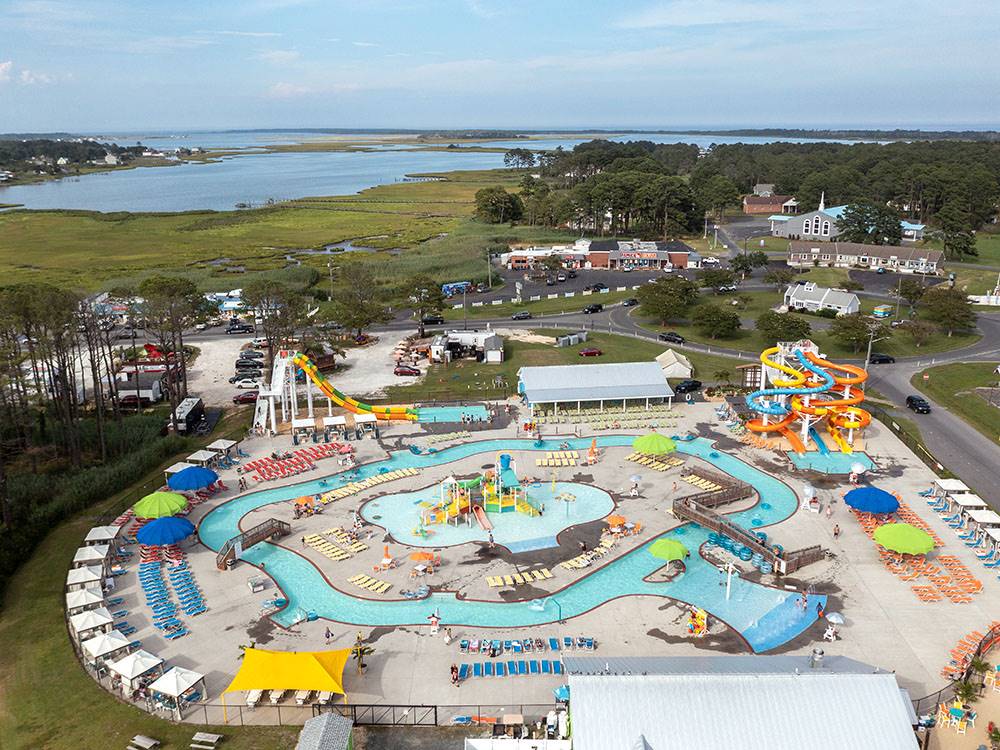 Aerial view of pool and lazy river at JELLYSTONE PARK CHINCOTEAGUE ISLAND