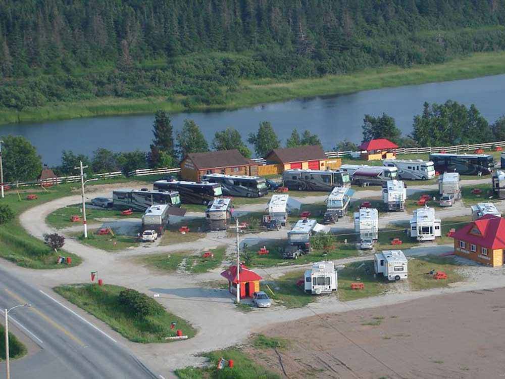 Aerial view over campground at GATEWAY TO THE NORTH RV PARK