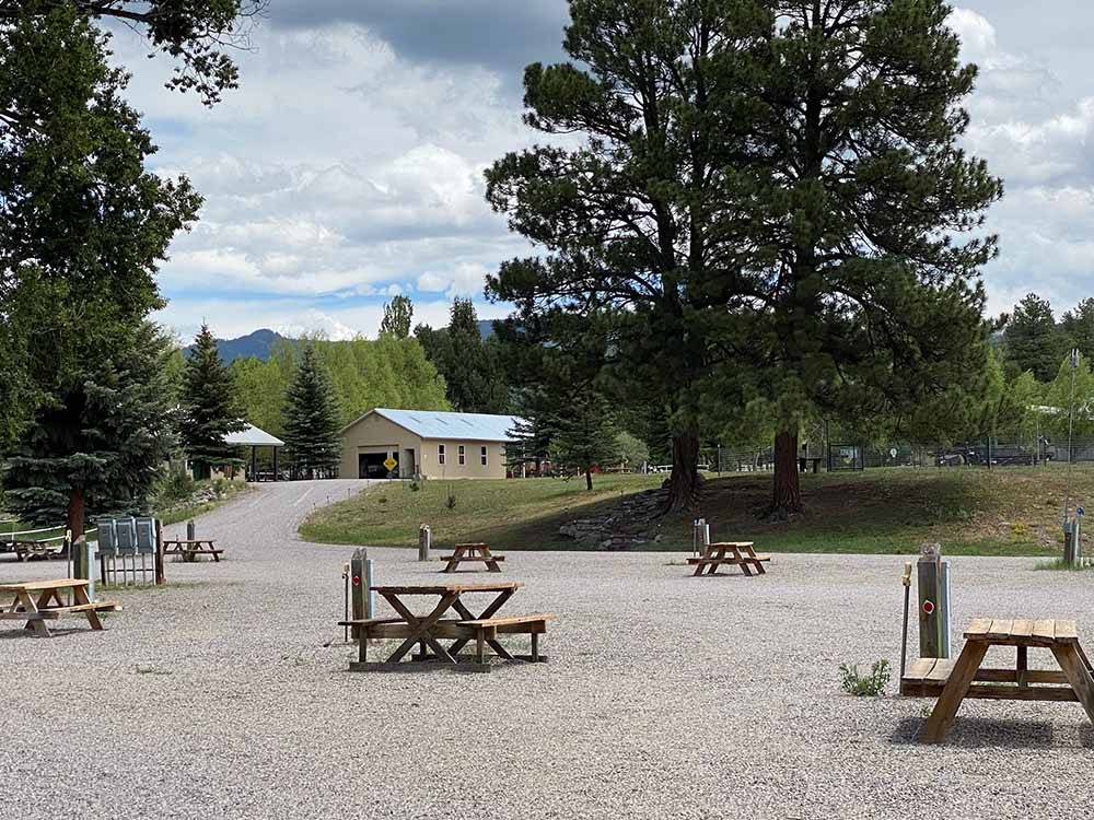 A group of gravel RV sites with picnic tables at SKY MOUNTAIN RESORT RV PARK