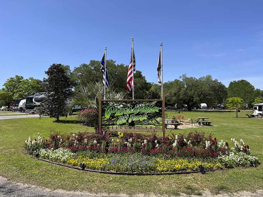 The front entrance sign at PENSACOLA RV PARK