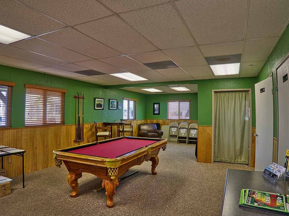 Pool table in the rec room at CAMPBELL COVE RV RESORT