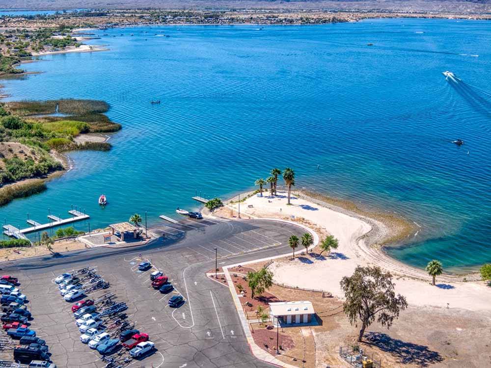 An aerial view of the boat ramps nearby at CAMPBELL COVE RV RESORT