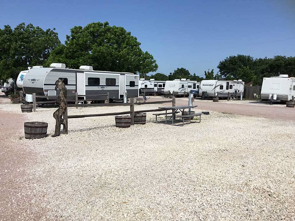 A row of gravel RV sites at EAST VIEW RV RANCH
