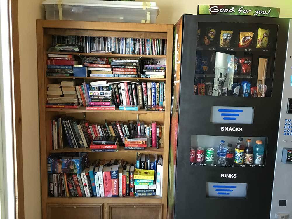 The lending library and snack machine at EAST VIEW RV RANCH