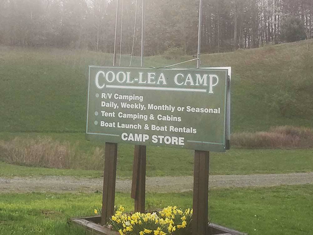 Sign at front of camp store at COOL-LEA CAMP