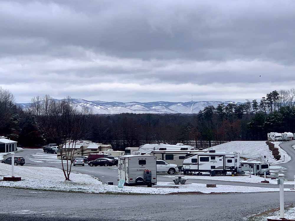 The campground sites covered with snow at MAYBERRY CAMPGROUND