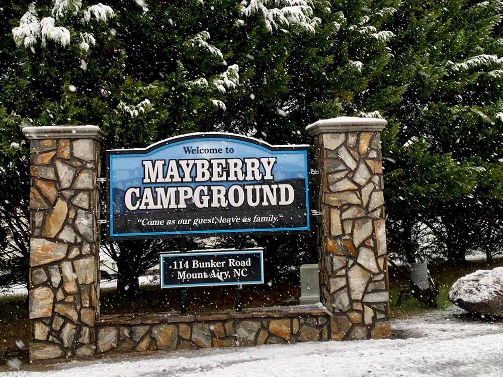 The front entrance sign at Mayberry Campground