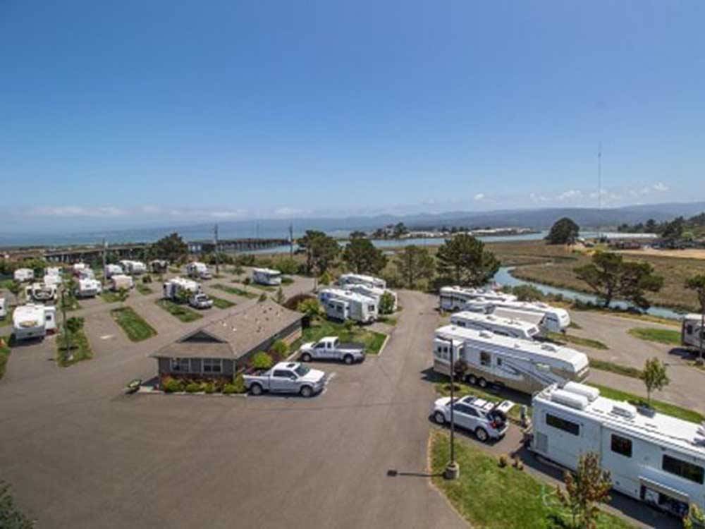 A row of paved RV sites at SHORELINE RV PARK