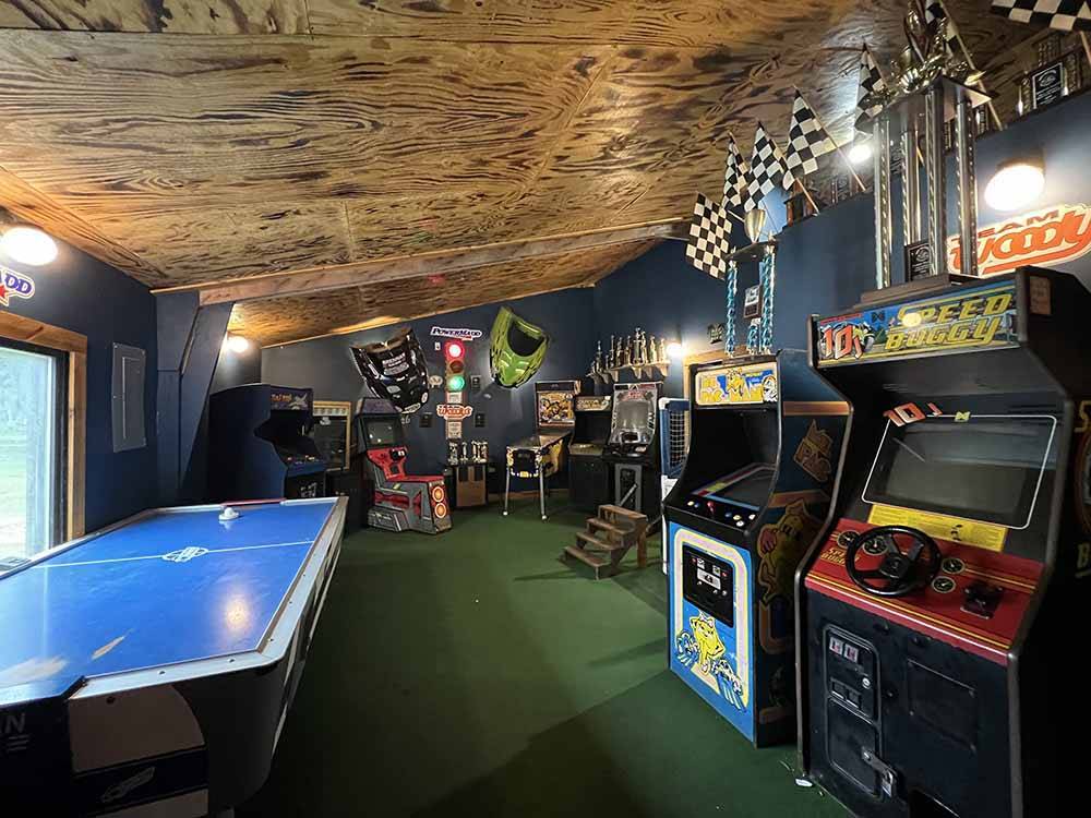 Inside of the video arcade at APPLE CREEK CAMPGROUND & RV PARK