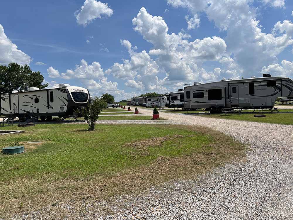 A row full of gravel RV sites at MONTGOMERY SOUTH RV PARK & CABINS
