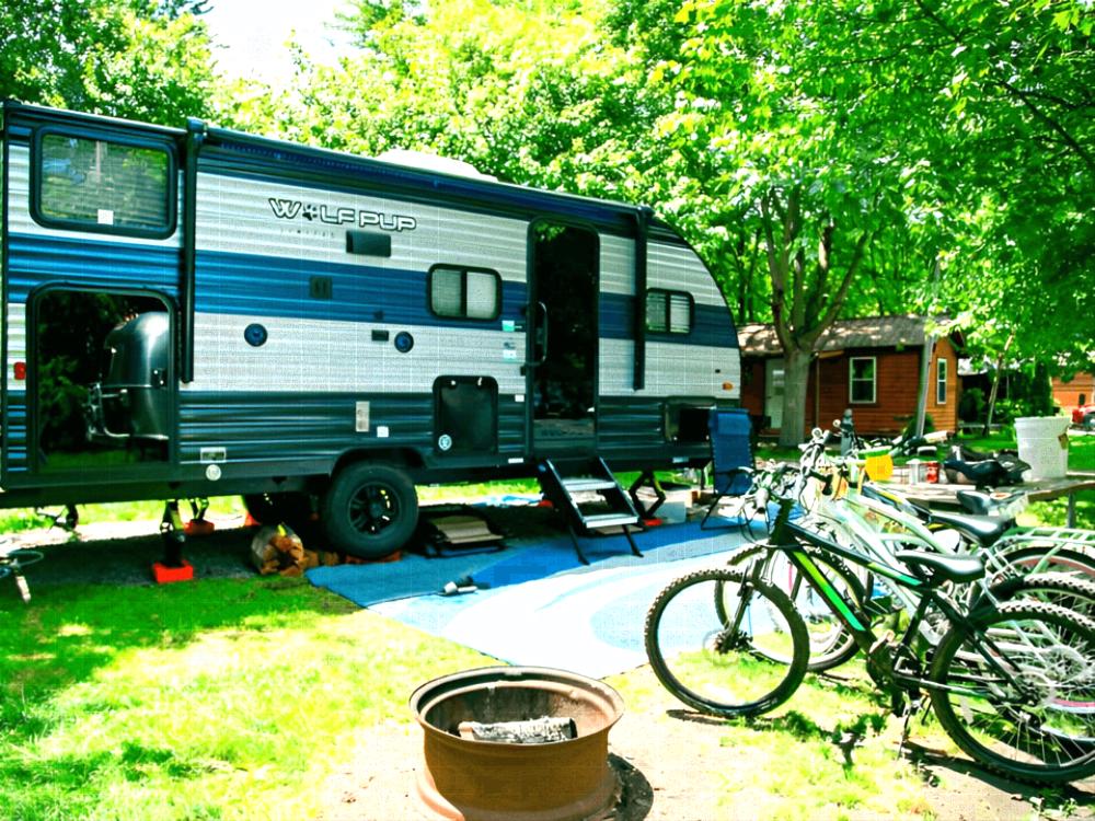 RV in a site with bikes in a row