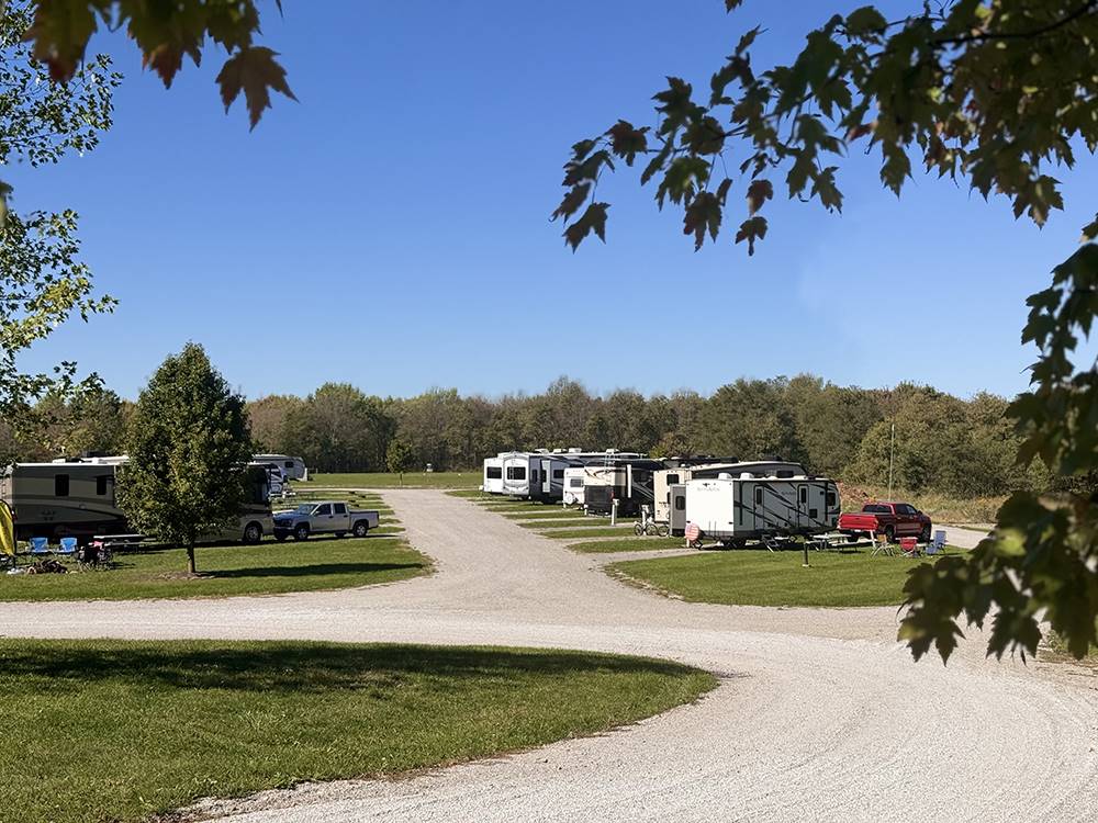 RVs lined up in sites at Timbercrest Camp and RV Park