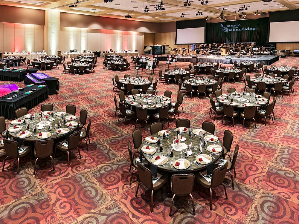 Dining tables set for event at SKY UTE CASINO RV PARK