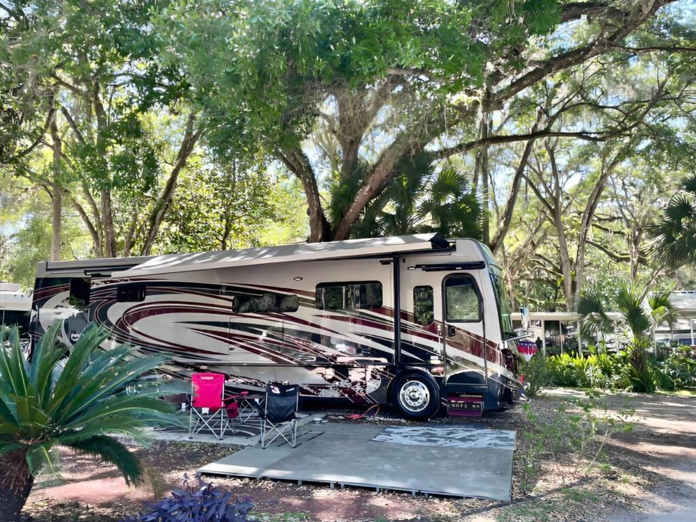 RV in tree lined site