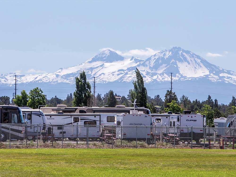 Snow capped mountains in the distance at EXPO CENTER RV PARK