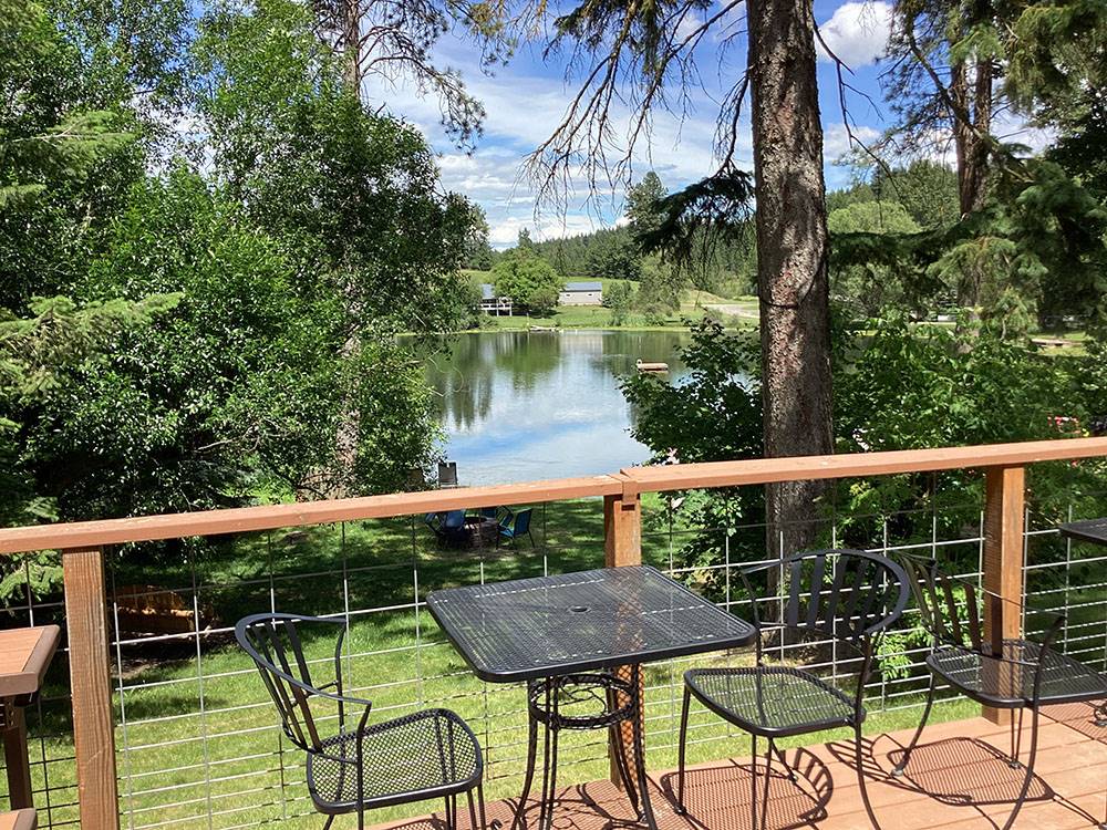 A deck overlooking the lake at BLUE LAKE RV RESORT