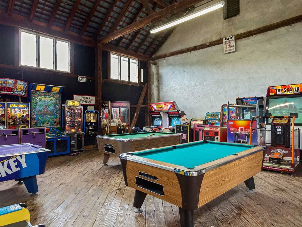 Pool tables in game room at ROBIN HILL CAMPGROUND