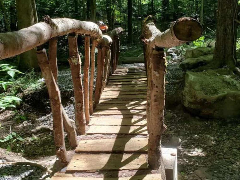 A wooden bridge over a creek at WHITE PINES CAMPSITES