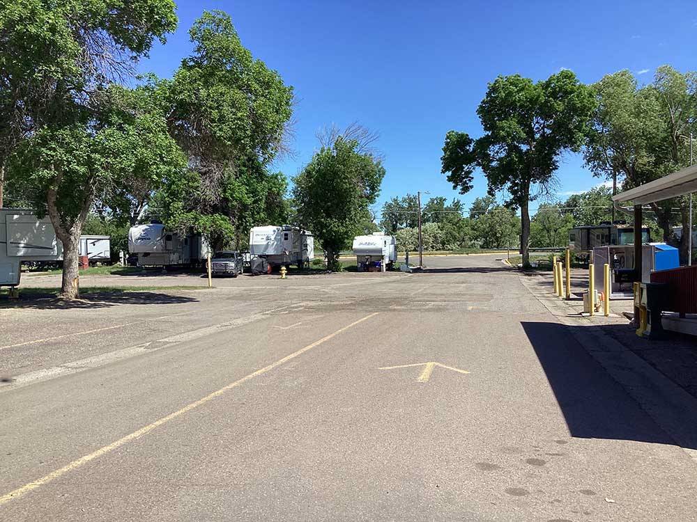 The entrance road by the registration building at GREAT FALLS RV PARK