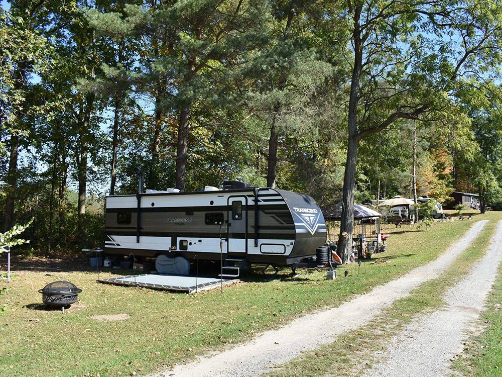 Fifth wheel trailer parked in RV site