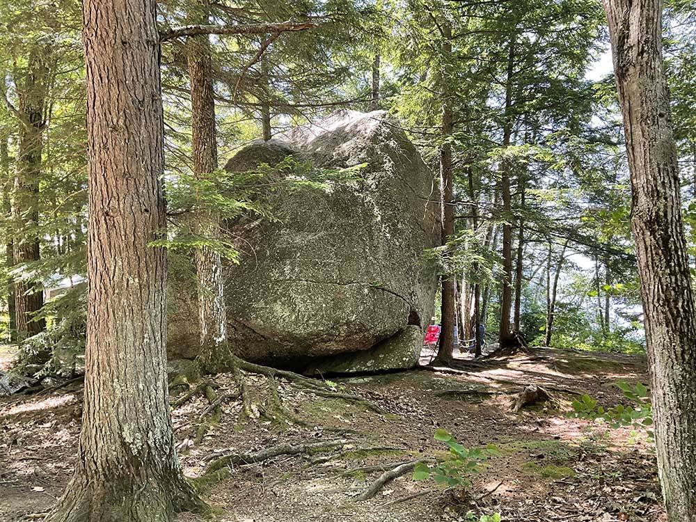 Large boulder surrounded by trees at CLEARWATER CAMPGROUND