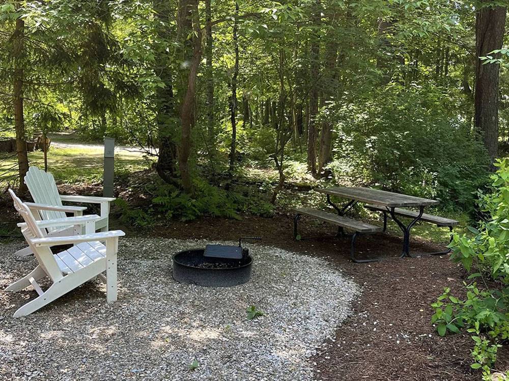 Fire pit with picnic bench and chairs