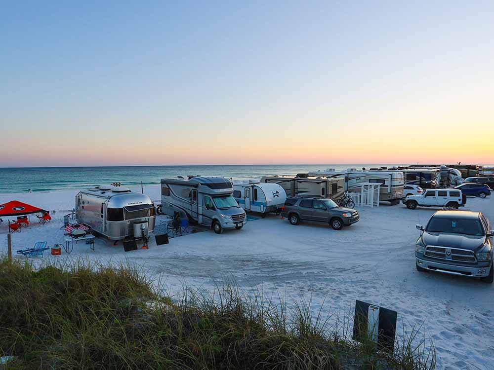 Overlooking motorhomes on the beach at CAMPING ON THE GULF