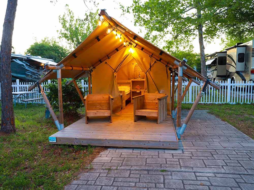 One of the glamping rental tents at CAMPING ON THE GULF