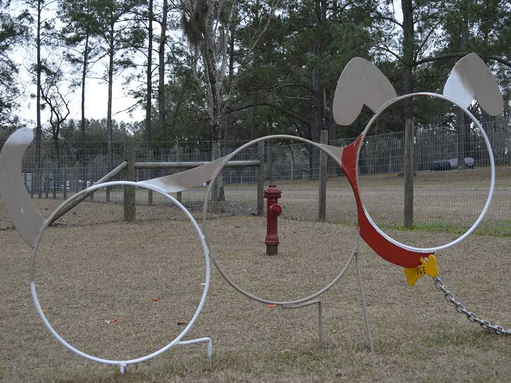 Circular hoops in the pet area at TRAVELERS CAMPGROUND