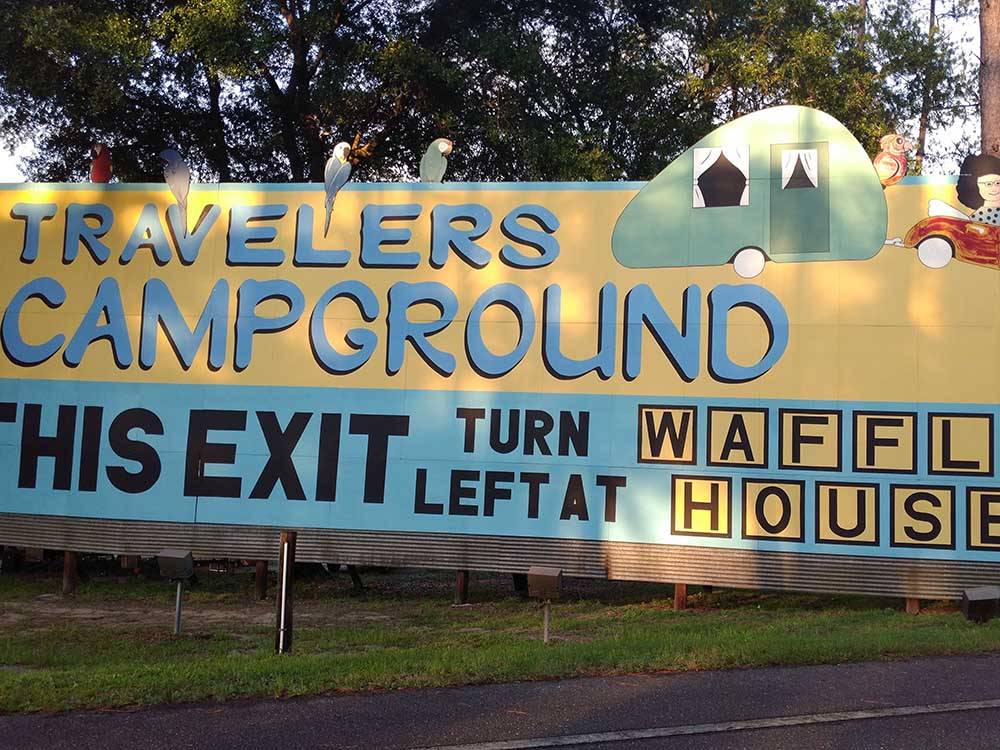The front entrance sign at TRAVELERS CAMPGROUND