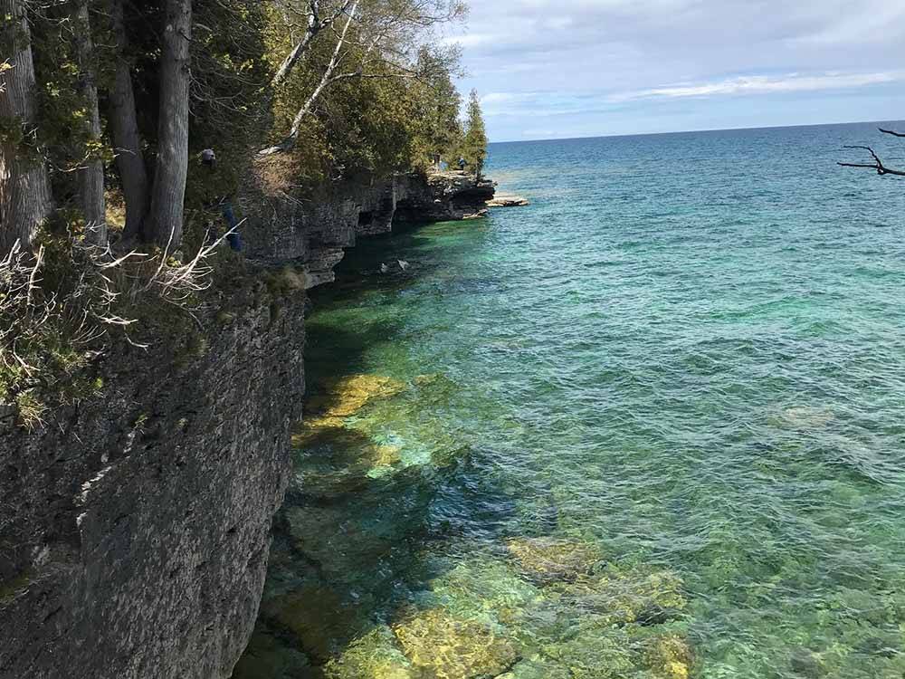 Cave Point bluffs nearby at HTR DOOR COUNTY