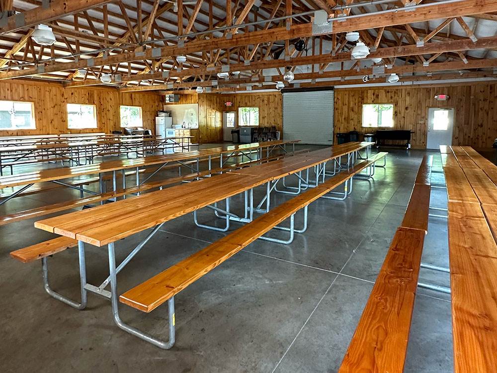 Enclosed rec hall with cafeteria seating