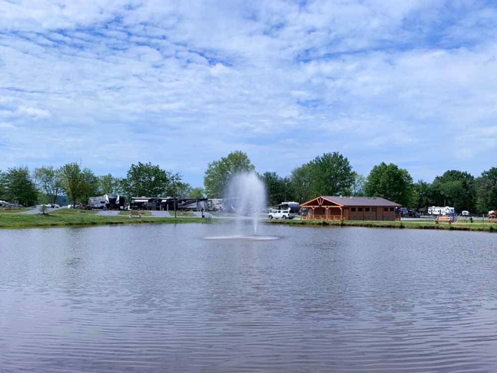Large pond with fountain at HERSHEY ROAD CAMPGROUND